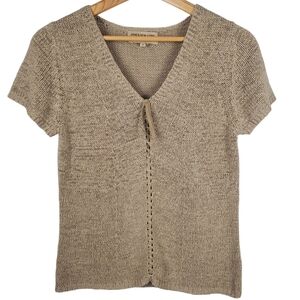 Jones New York Women's Beige V-Neck Sweater. Short Sleeve. MED. K0134